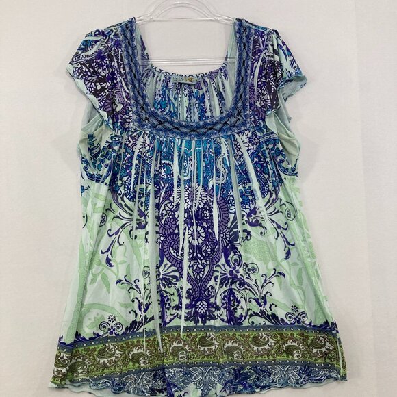Unity World Wear size XL Artsy Boho Square Neck Casual Festival Top - Picture 1 of 8
